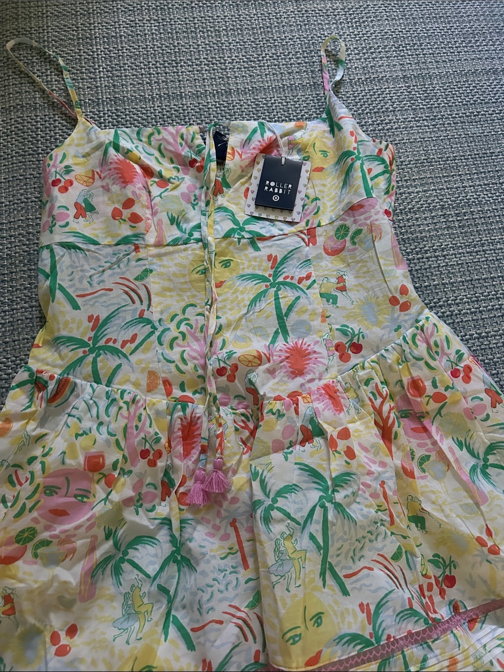 Roller Rabbit Yellow, Green & Pink Tropical Spaghetti-Strap Dress